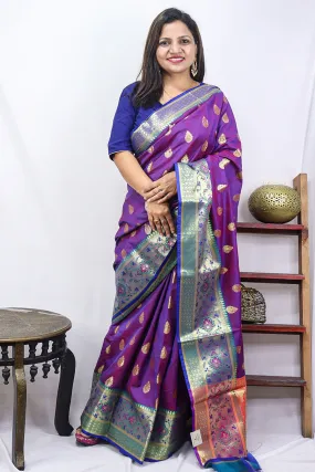 Shop the Latest Handloom Banarasi Silk Sarees in Purple Online