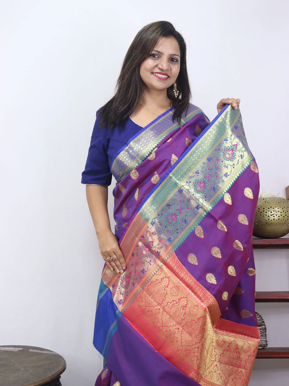 Shop the Latest Handloom Banarasi Silk Sarees in Purple Online