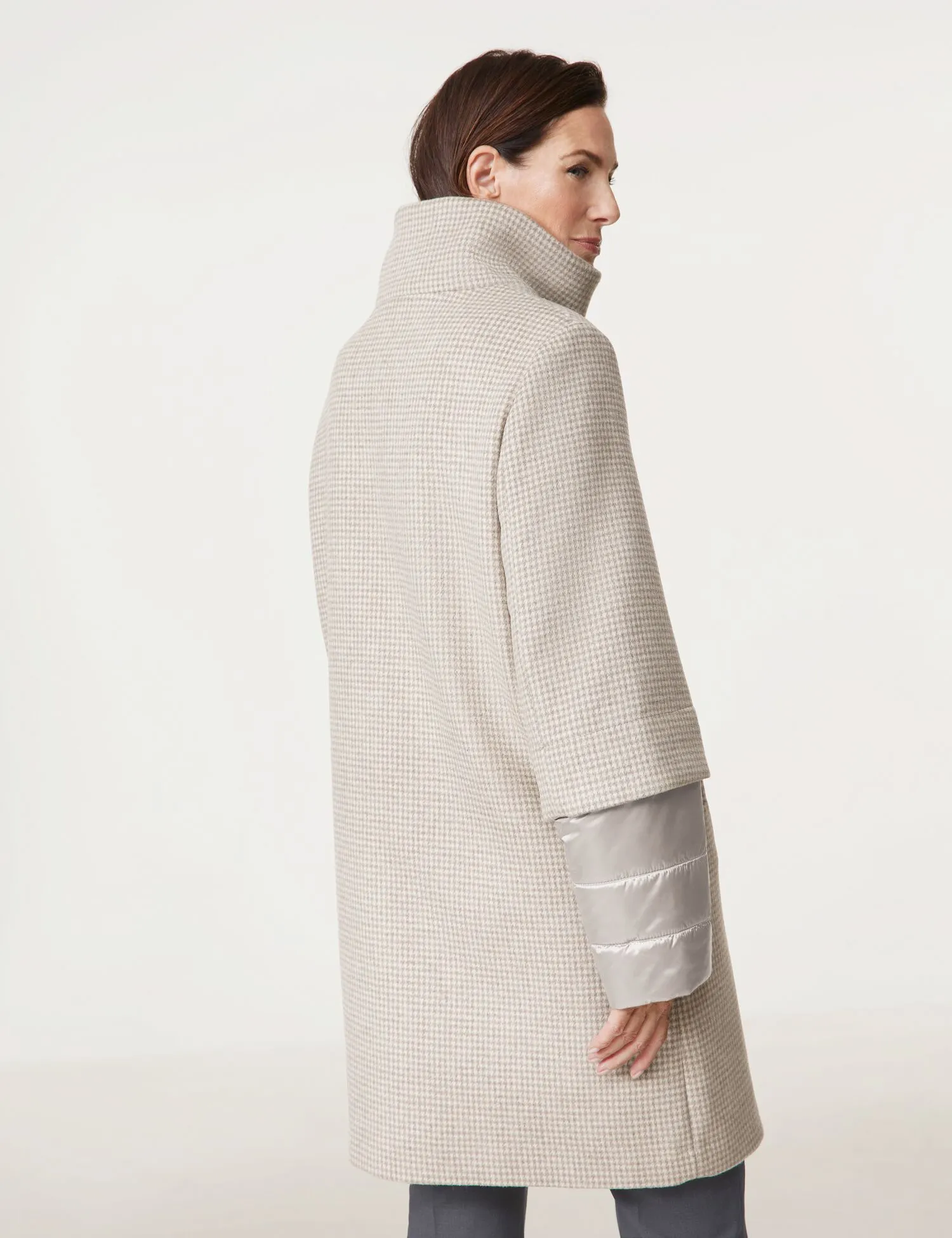 Short coat with fabric panelling