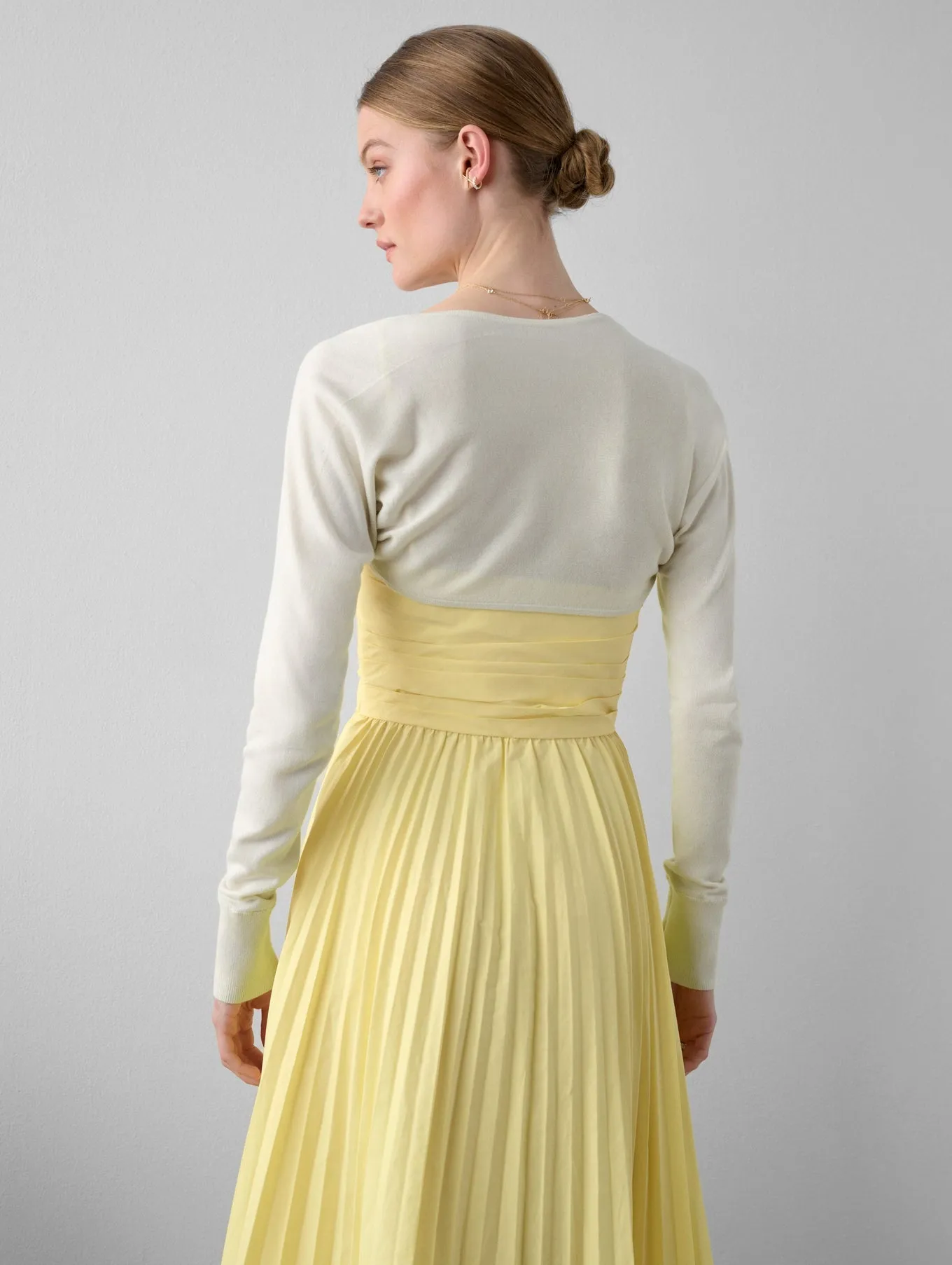 Silk Cashmere Rib Trim Shrug in Ivory