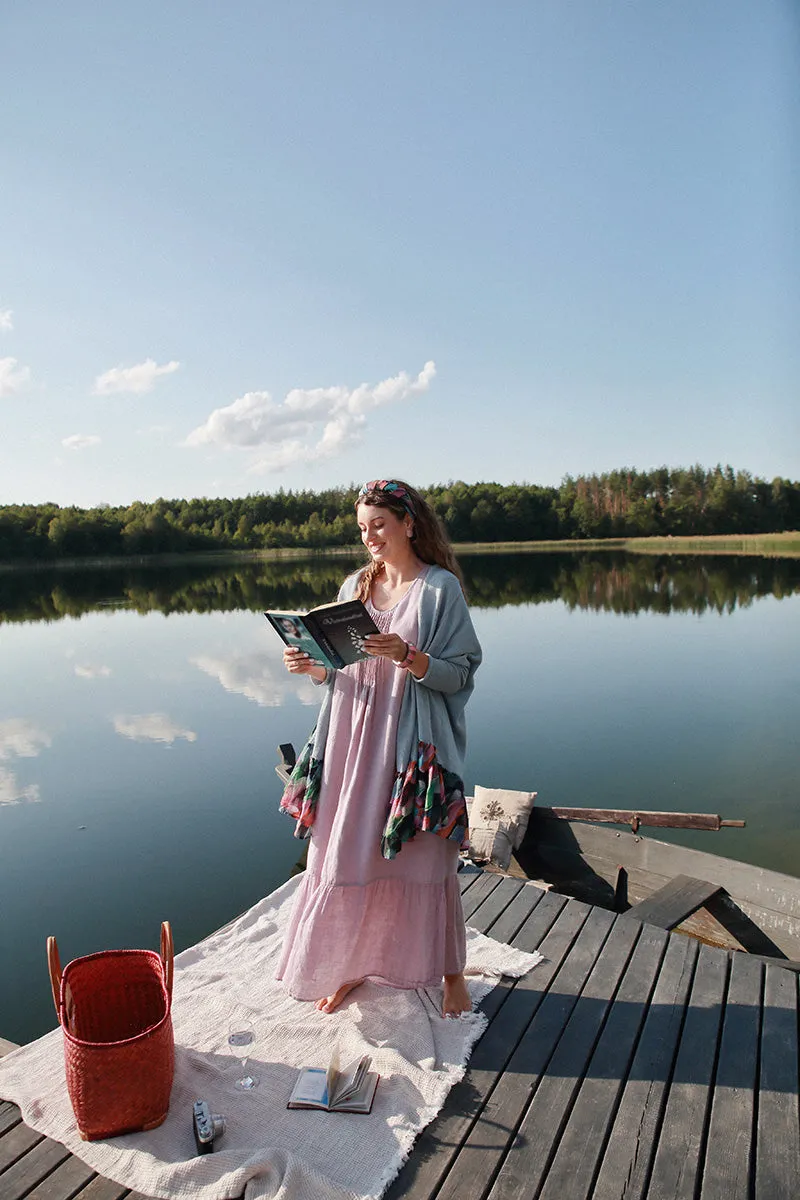 Sleeveless Flared Vintage Pink Linen Dress