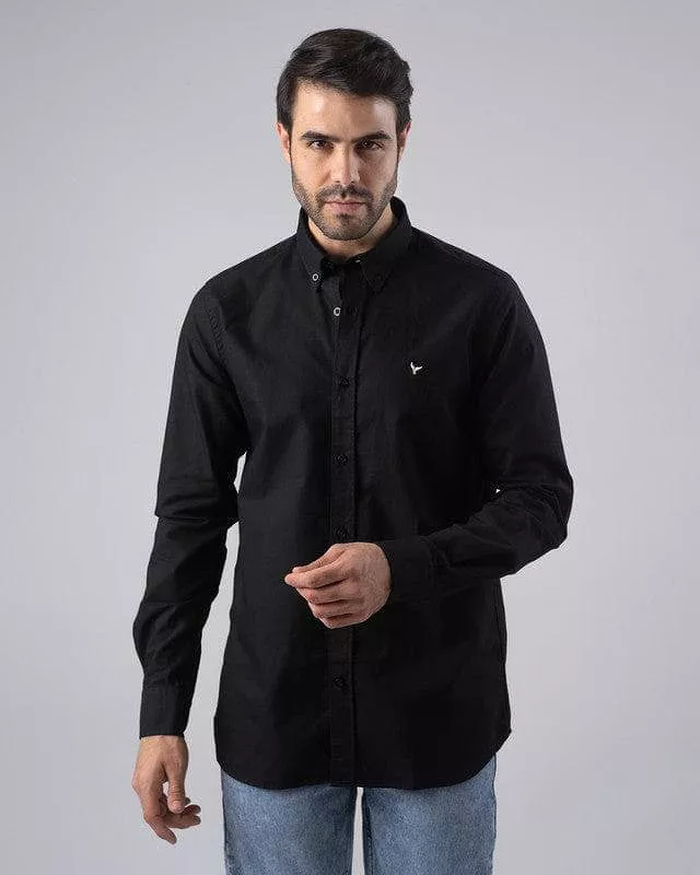 SLIM-FIT OXFORD SHIRT  - BLACK