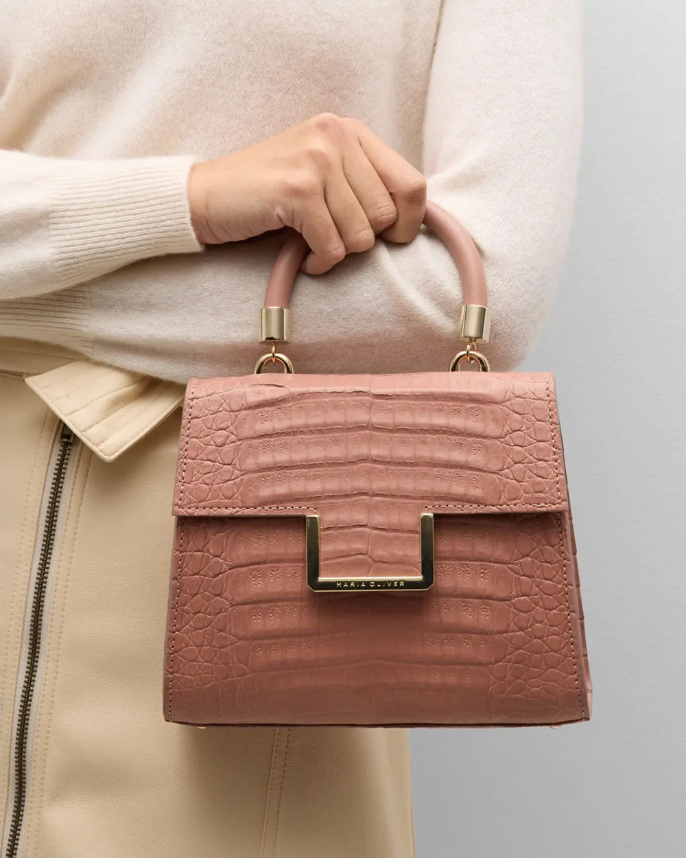 Small Michelle Top Handle Bag in Ash Rose