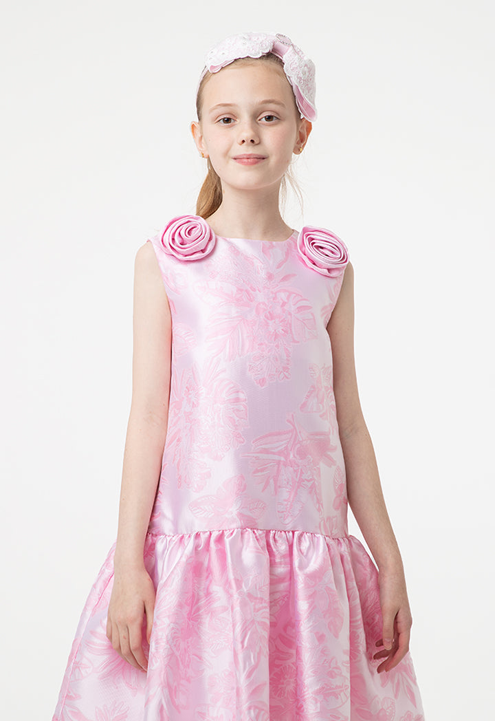 Solid Rose Bud Jacquard Ruffle Dress