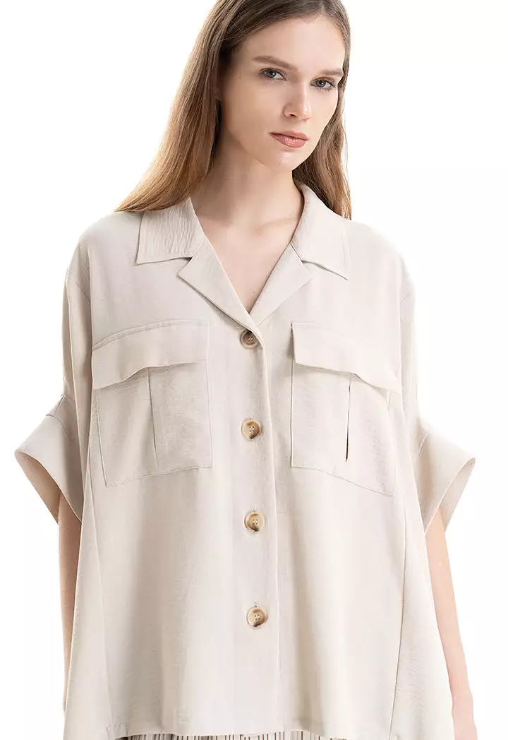 Solid Textured Oversized Shirt