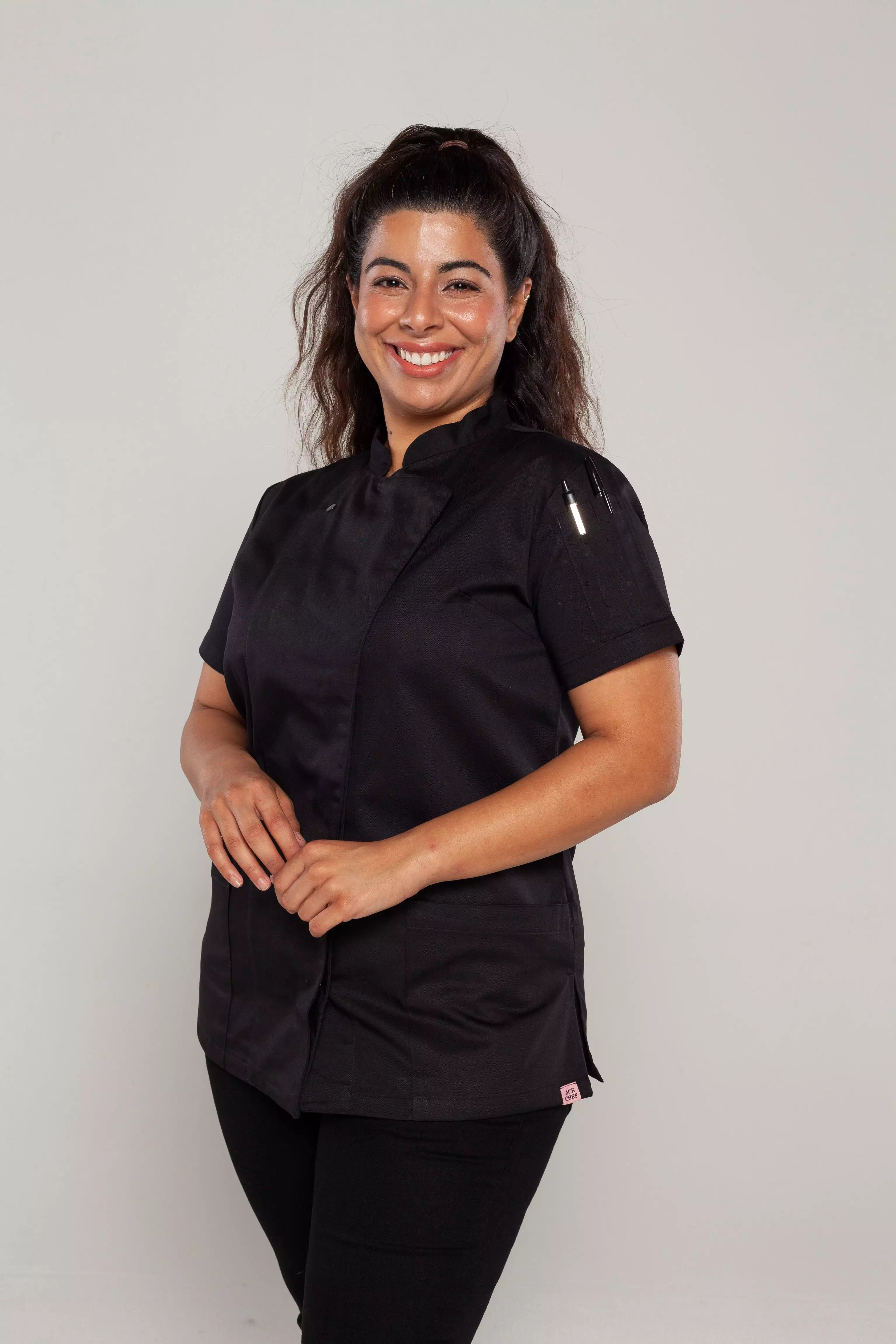 Sophia short sleeves Black women's chef jacket