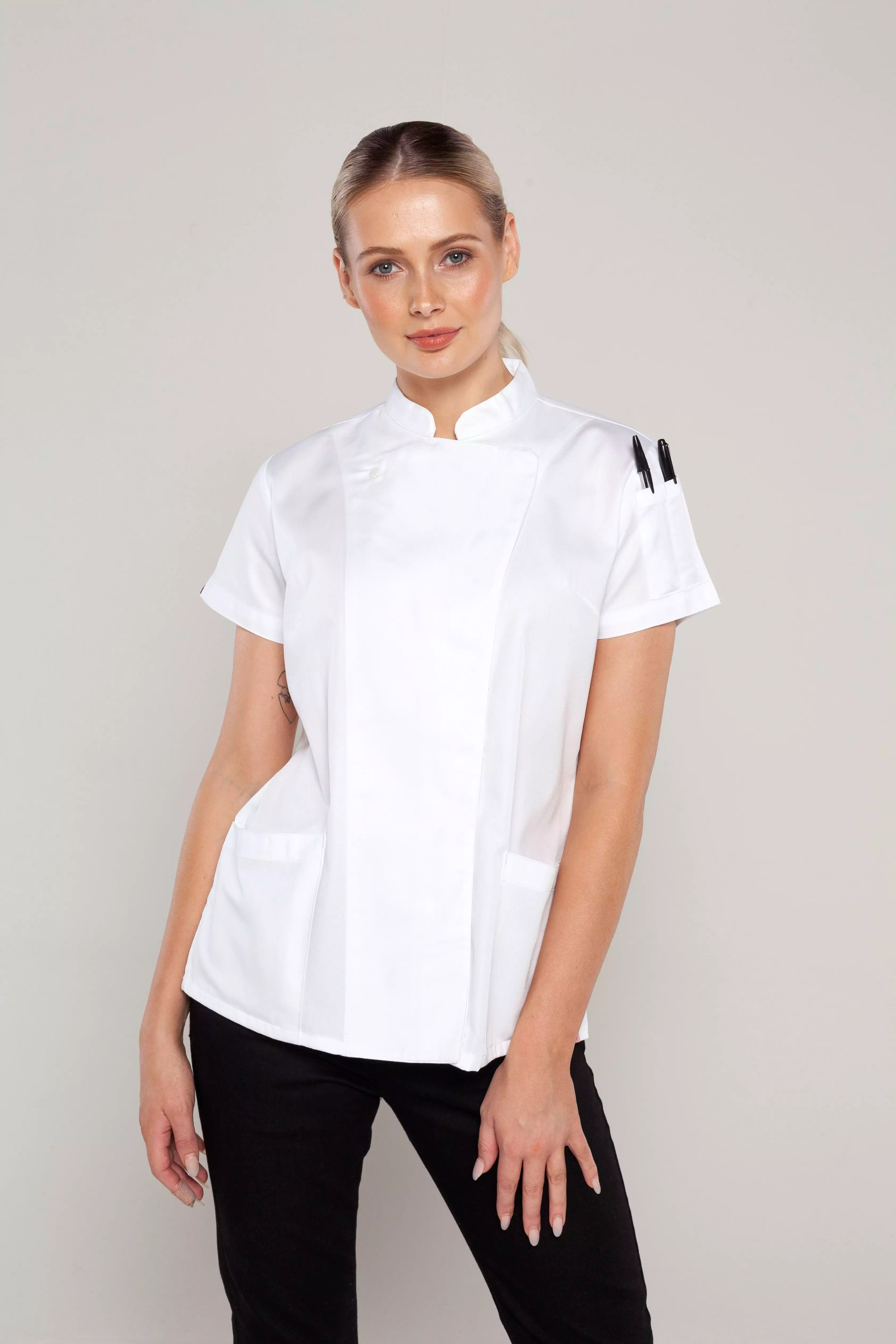 Sophia short sleeves white women's chef jacket