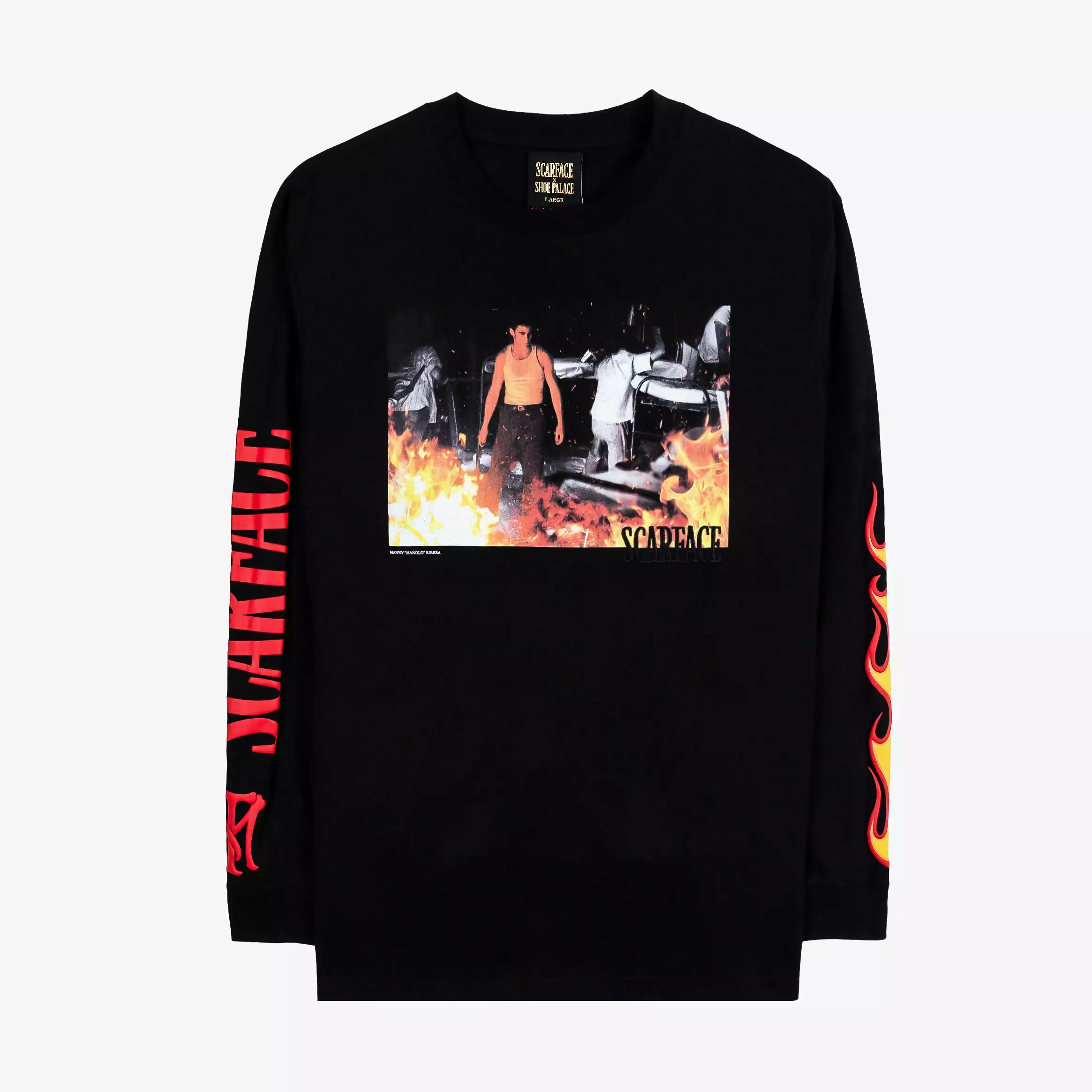 SP x Scarface Up In Flames Mens Long Sleeve Shirt (Black)