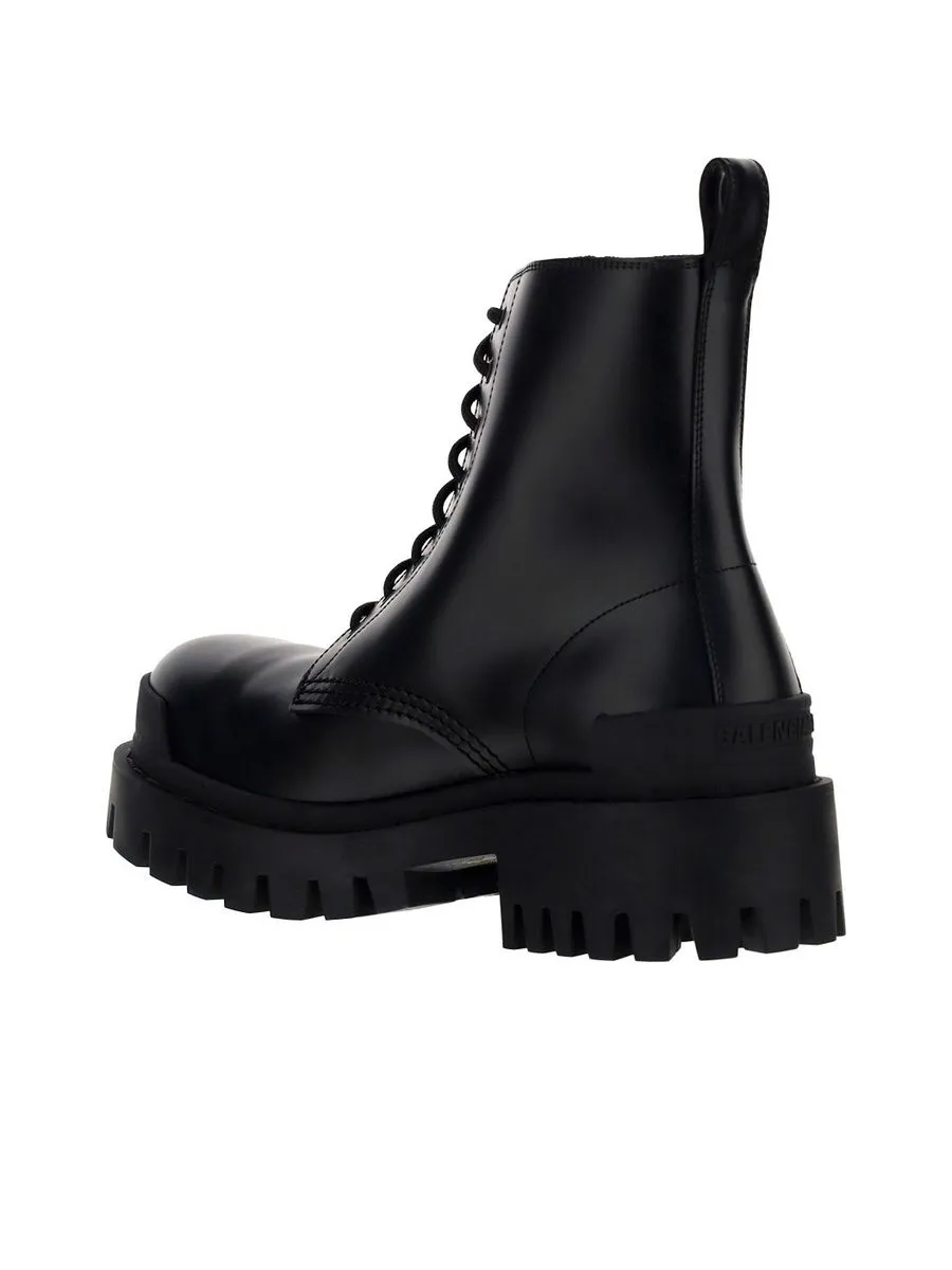 Strike Lace-Up Boot in Black Mat Calfskin