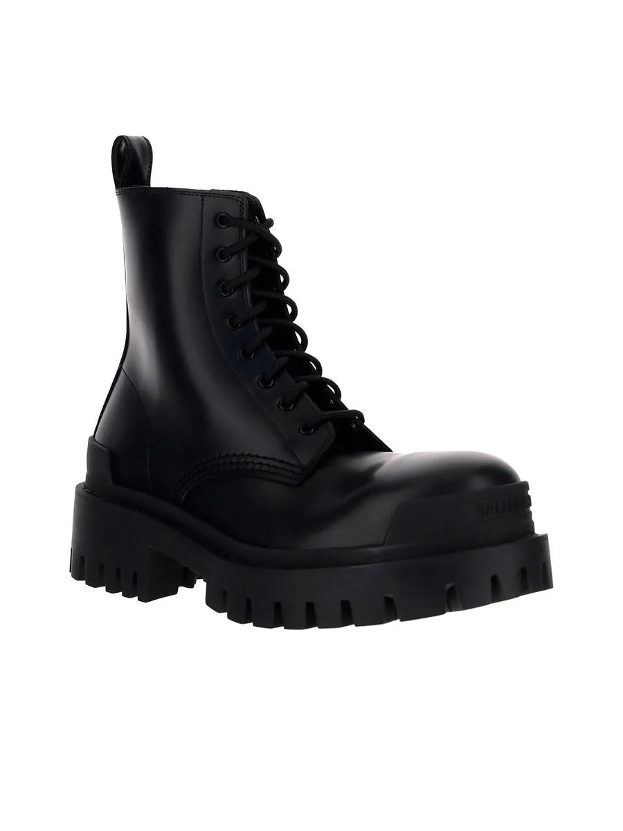 Strike Lace-Up Boot in Black Mat Calfskin