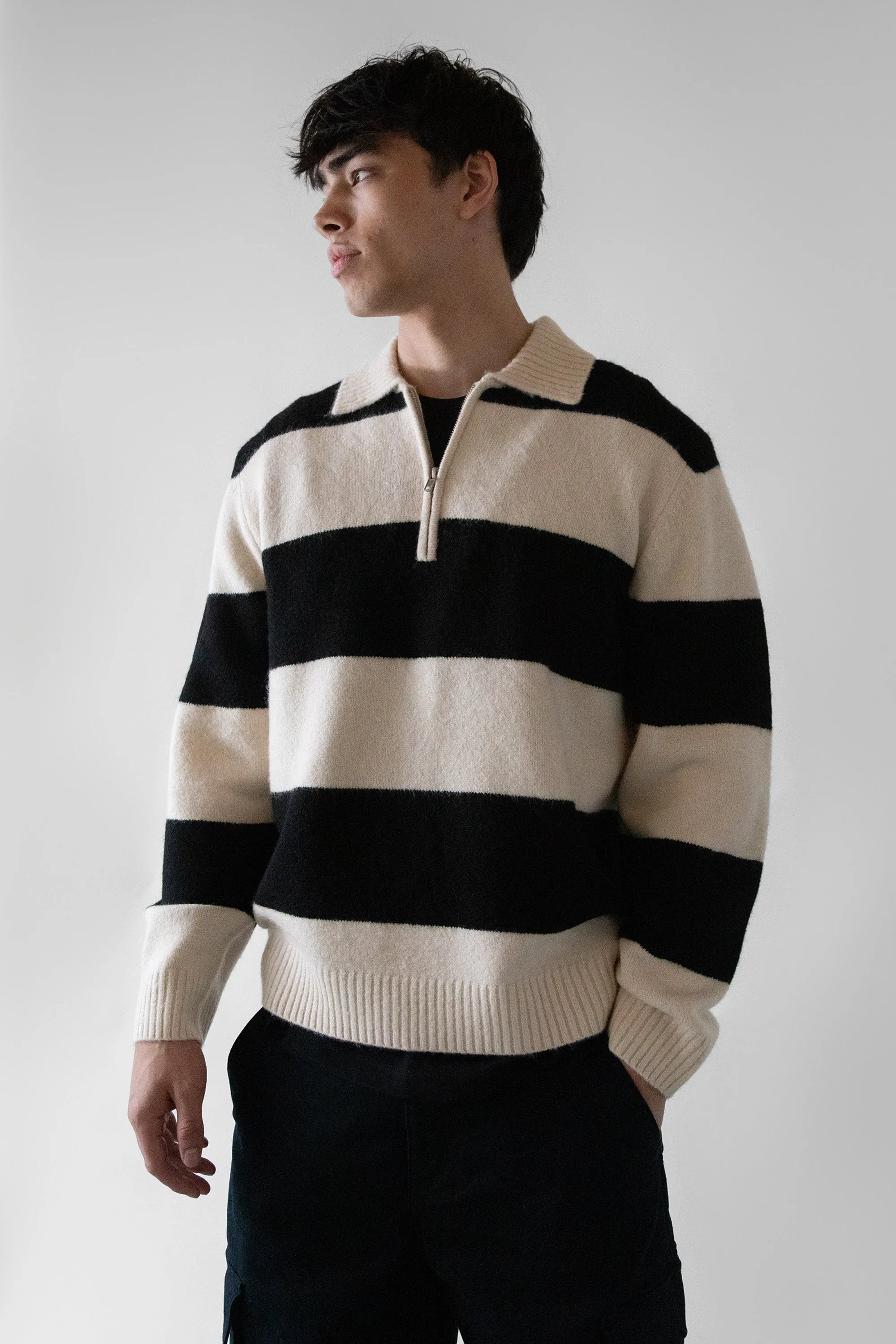 STRIPED RUGBY POLO SWEATER