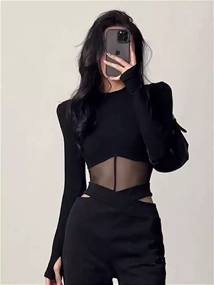 Summer Women T Shirt Girls T-Shirt Woman Clothes Long Sleeve Tops Spring Black Slim Tshirt Female Crop Top Tee Sexy Skinny Y2k