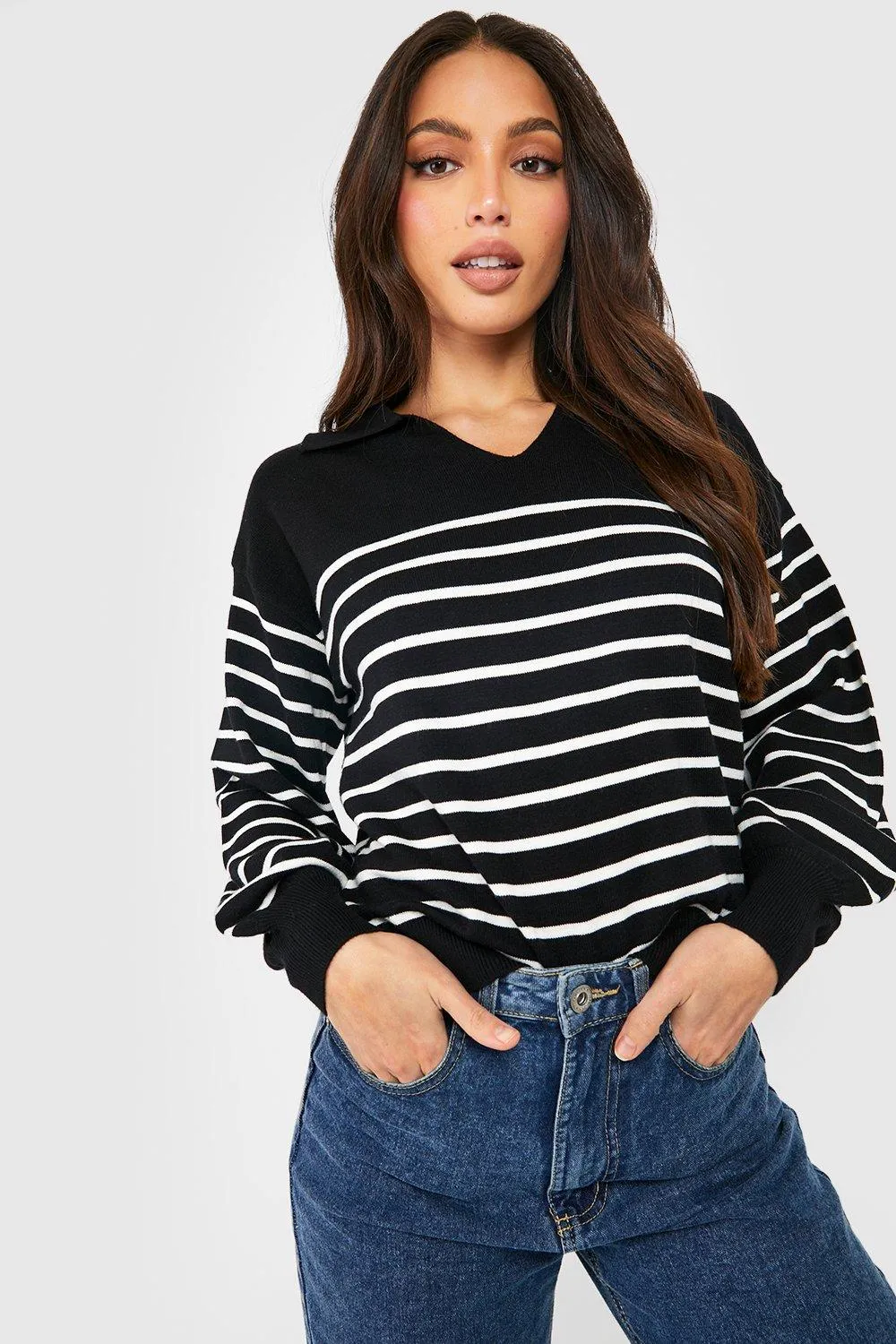 Tall Stripe Collar Detail Sweater