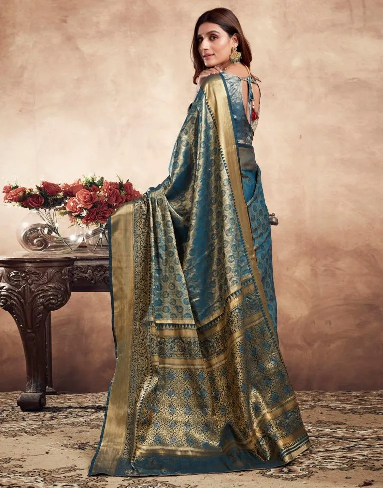 Teal Blue Silk Banarasi Sarees