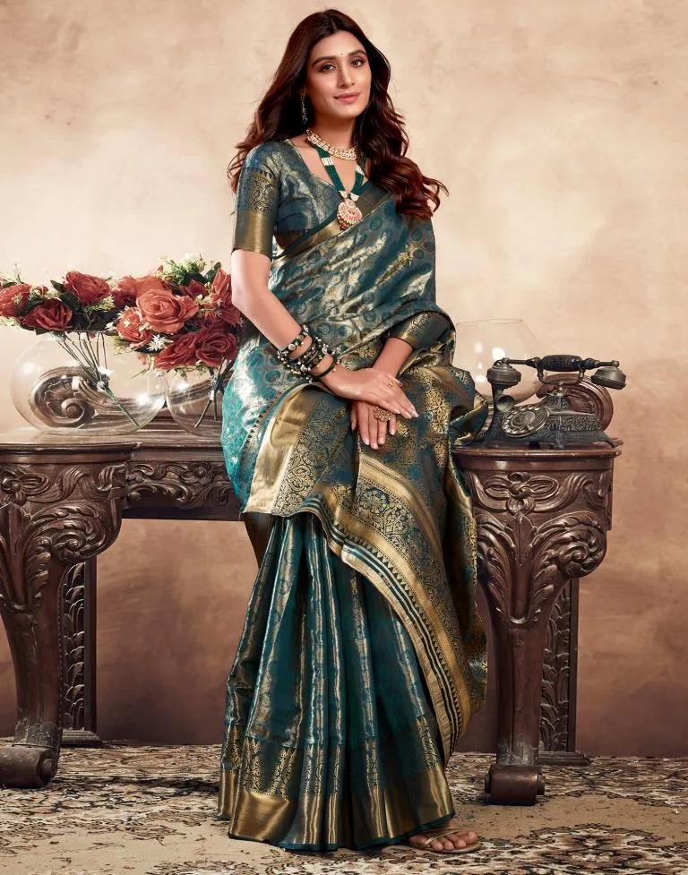 Teal Blue Silk Banarasi Sarees