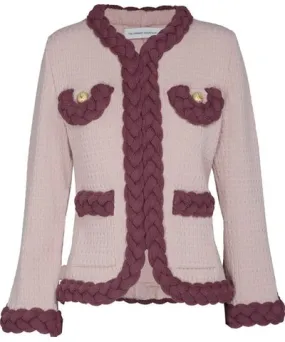 The Extreme Collection Women's Pink / Purple Textured Knit Jacket With Braided Accents And Pockets Beatrice