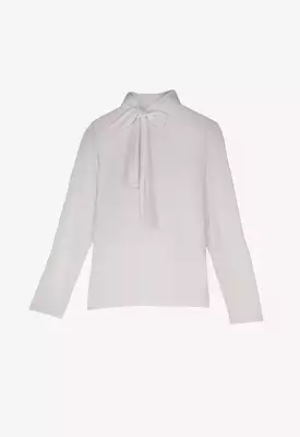 Tie High-Neck Long Sleeves Basic Top