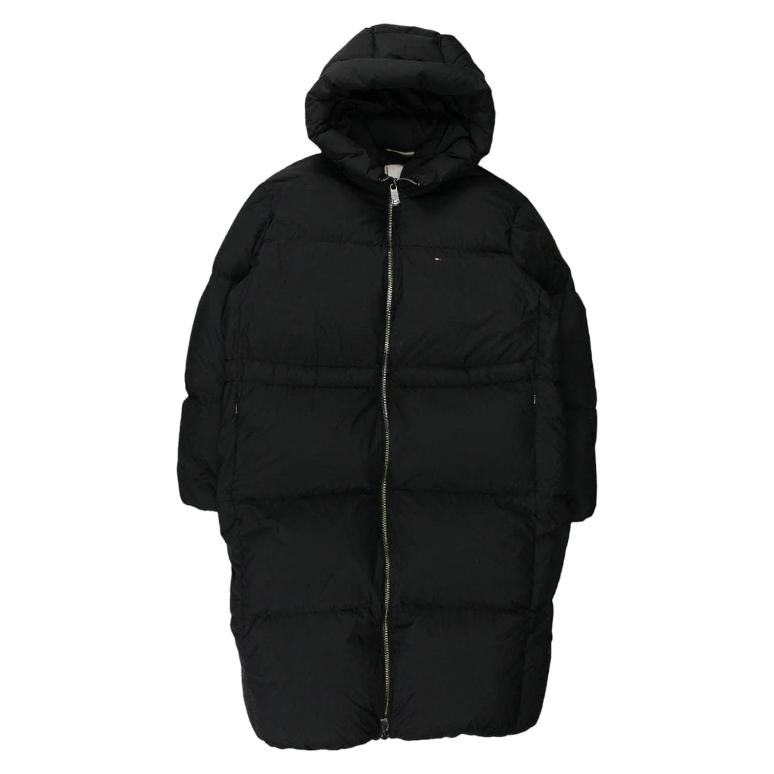 Tommy Hilfiger Black Long Zipped Puffer Coat