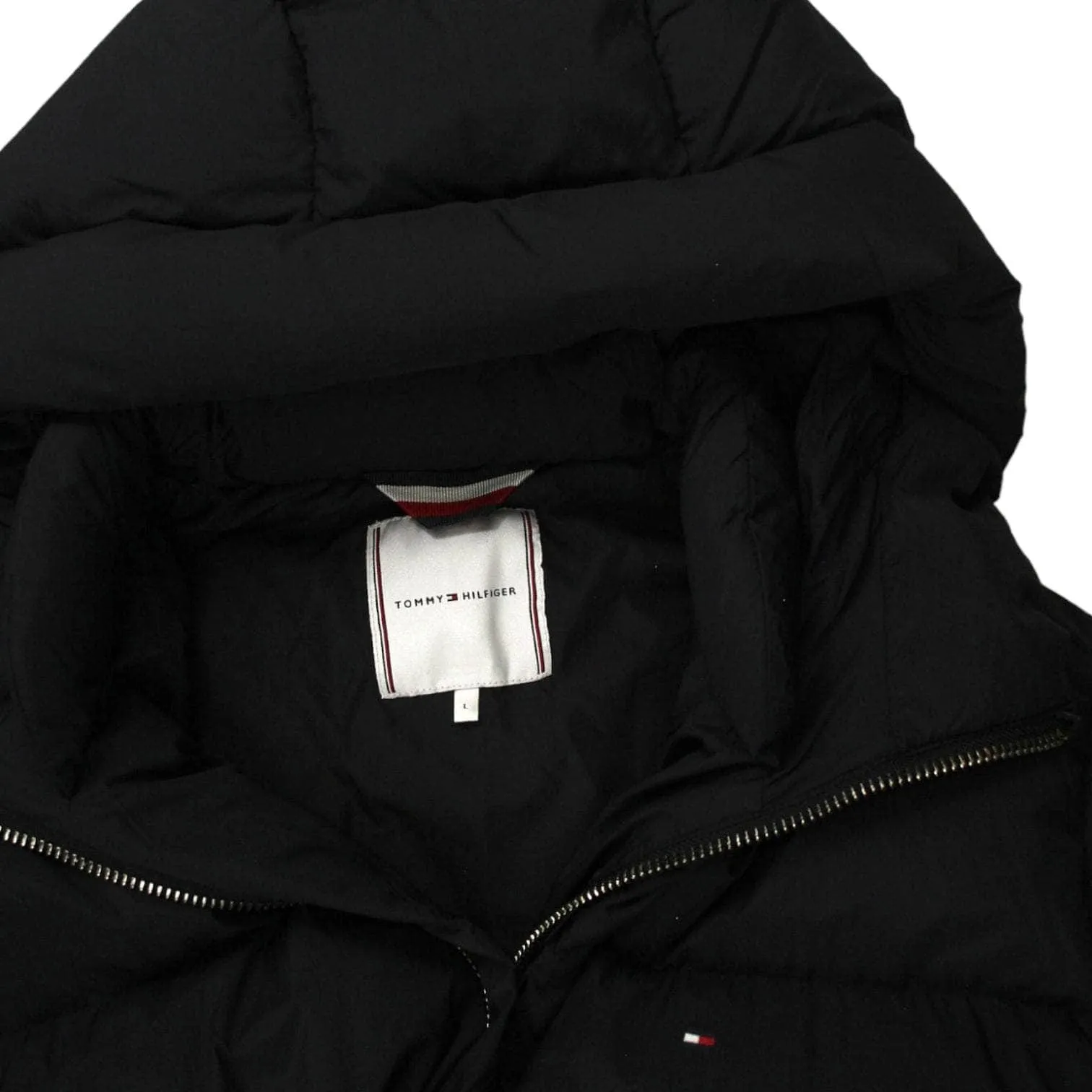 Tommy Hilfiger Black Long Zipped Puffer Coat