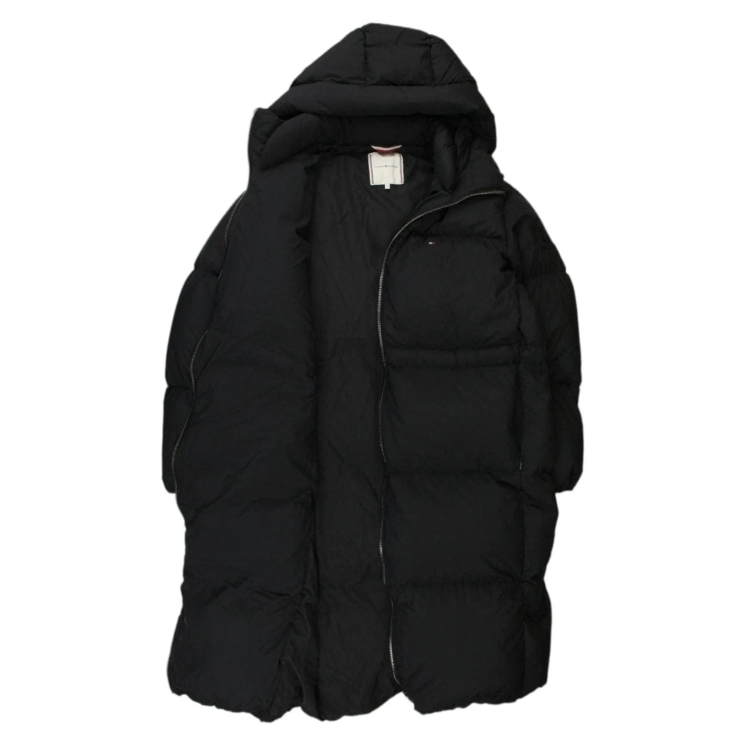 Tommy Hilfiger Black Long Zipped Puffer Coat