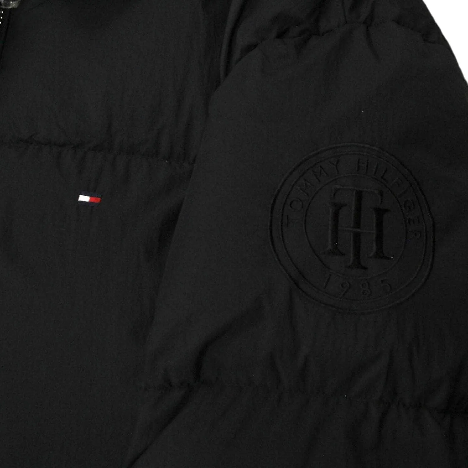 Tommy Hilfiger Black Long Zipped Puffer Coat