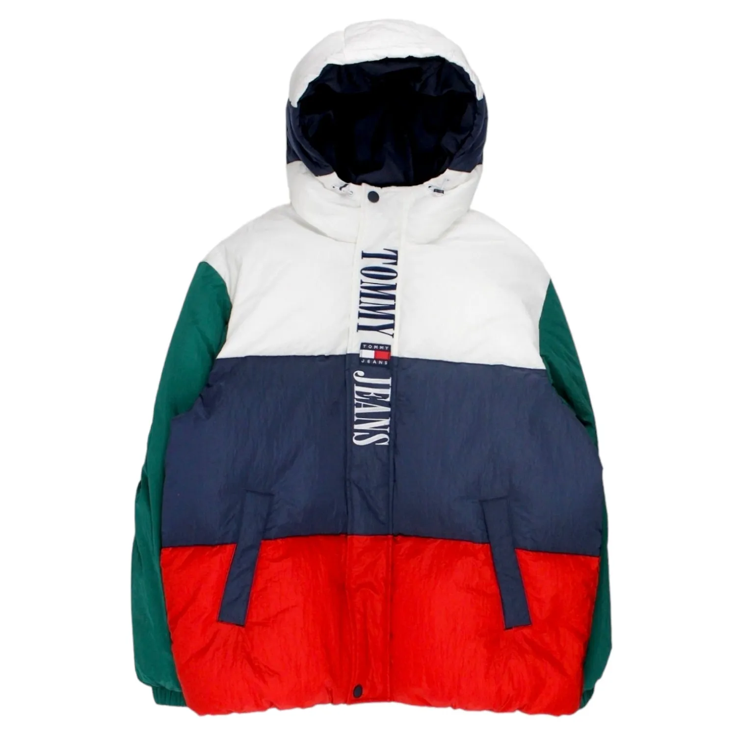 Tommy Jeans Green Colourblock Hooded Puffer