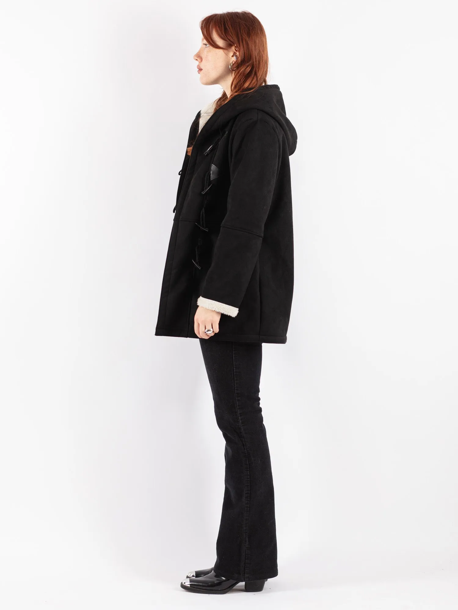 Vintage 00's Women Hooded Sherpa Coat in Black