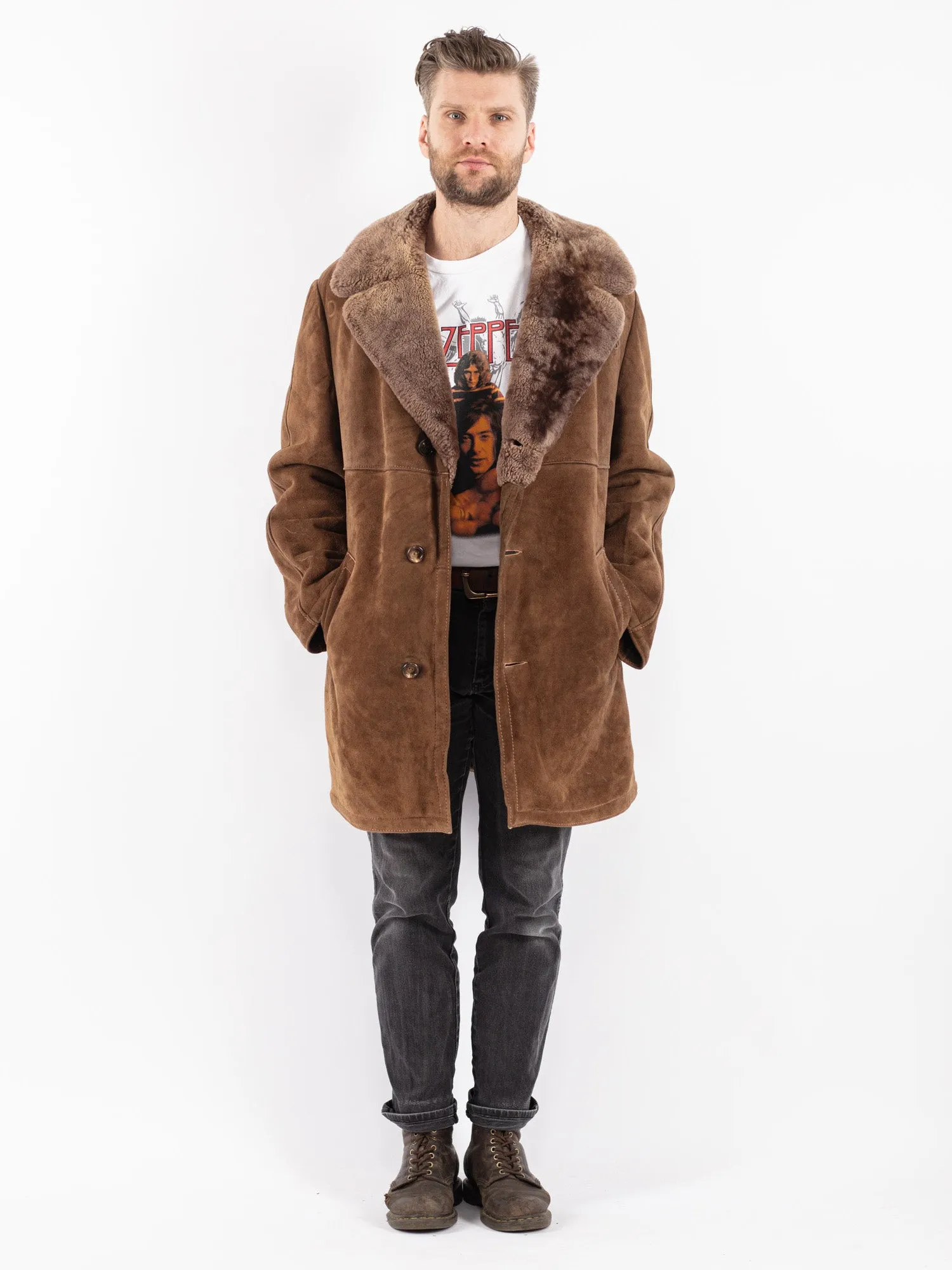 Vintage 70's Men Sheepskin Coat in Brown