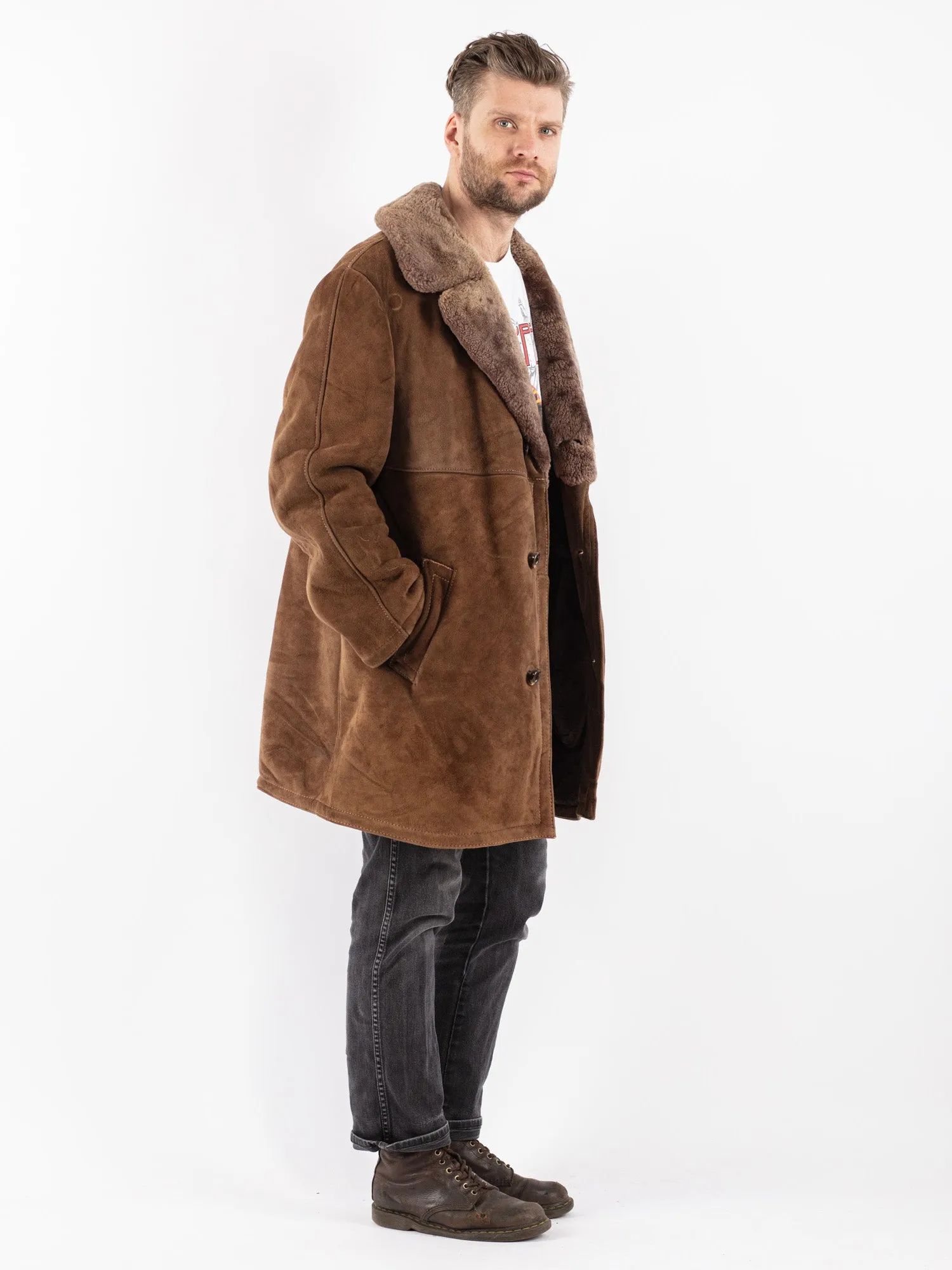 Vintage 70's Men Sheepskin Coat in Brown