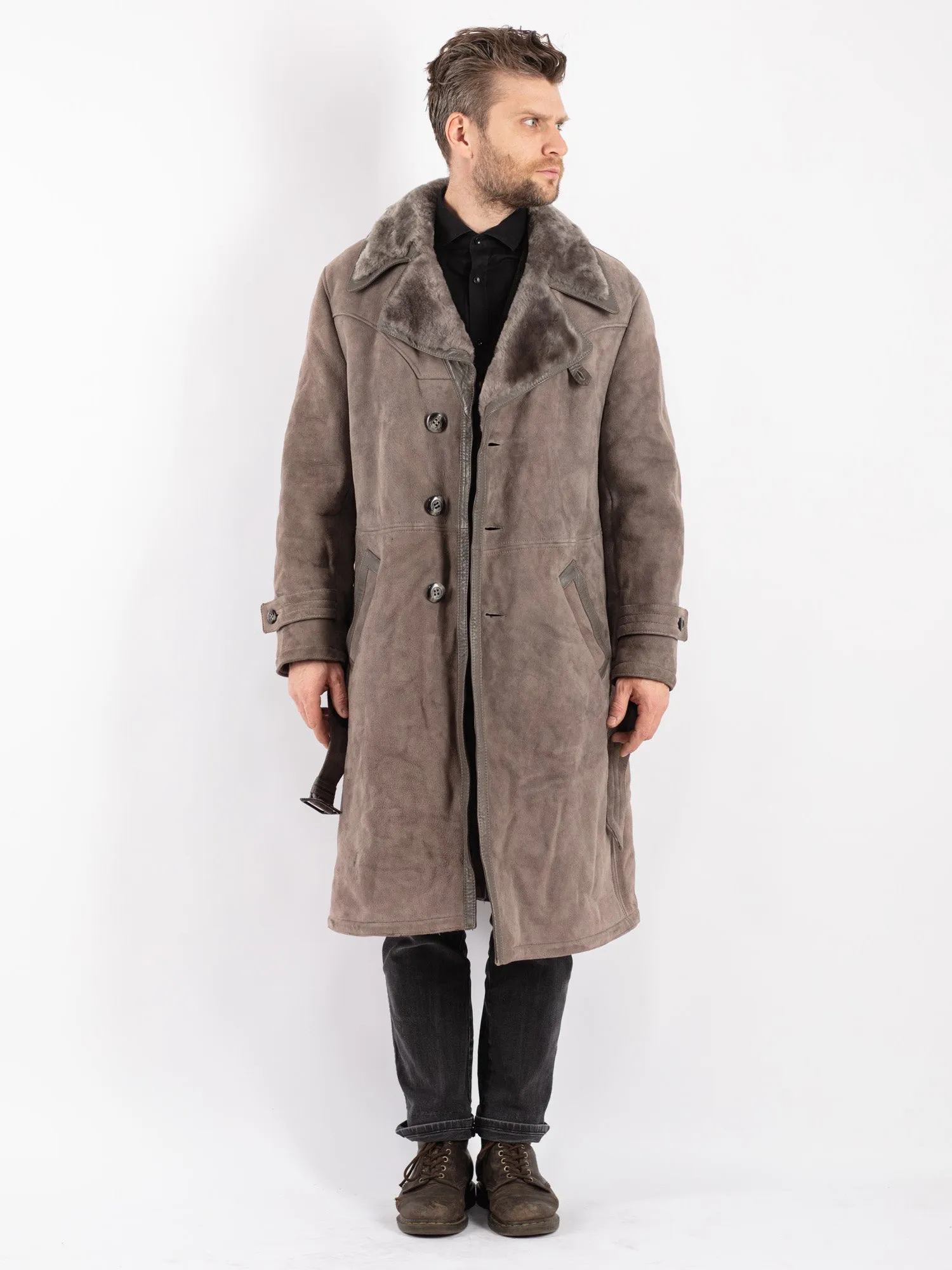 Vintage 70's Men Sheepskin Coat in Gray