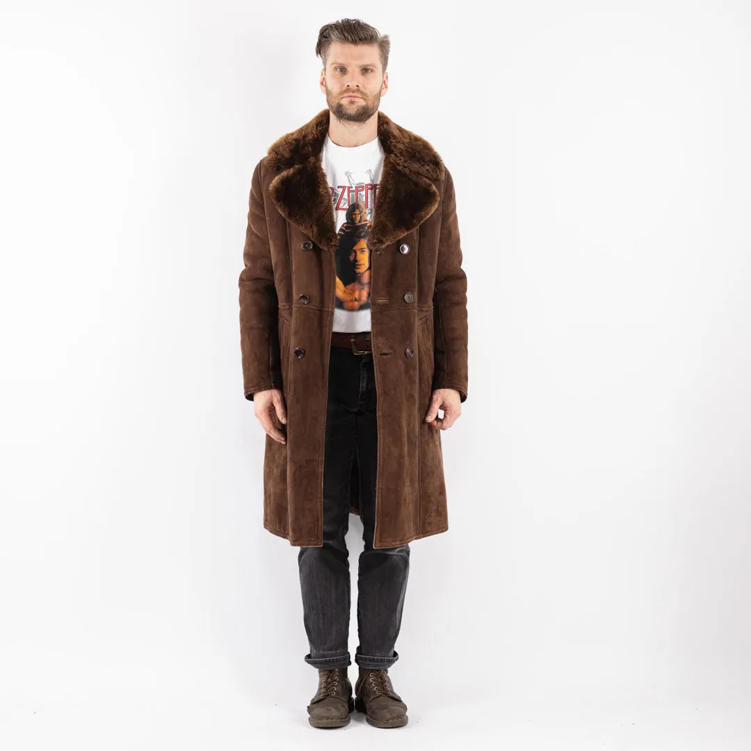 Vintage 70's Men Sheepskin Long Coat in Brown