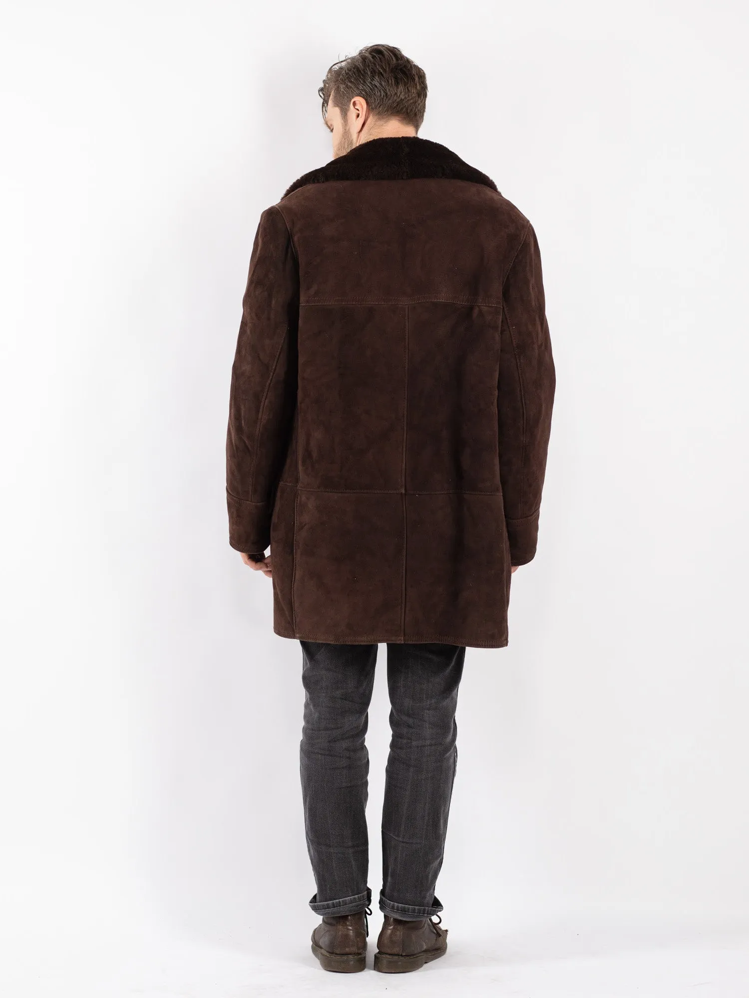 Vintage 70's Men Sheepskin Shearling Coat in Brown