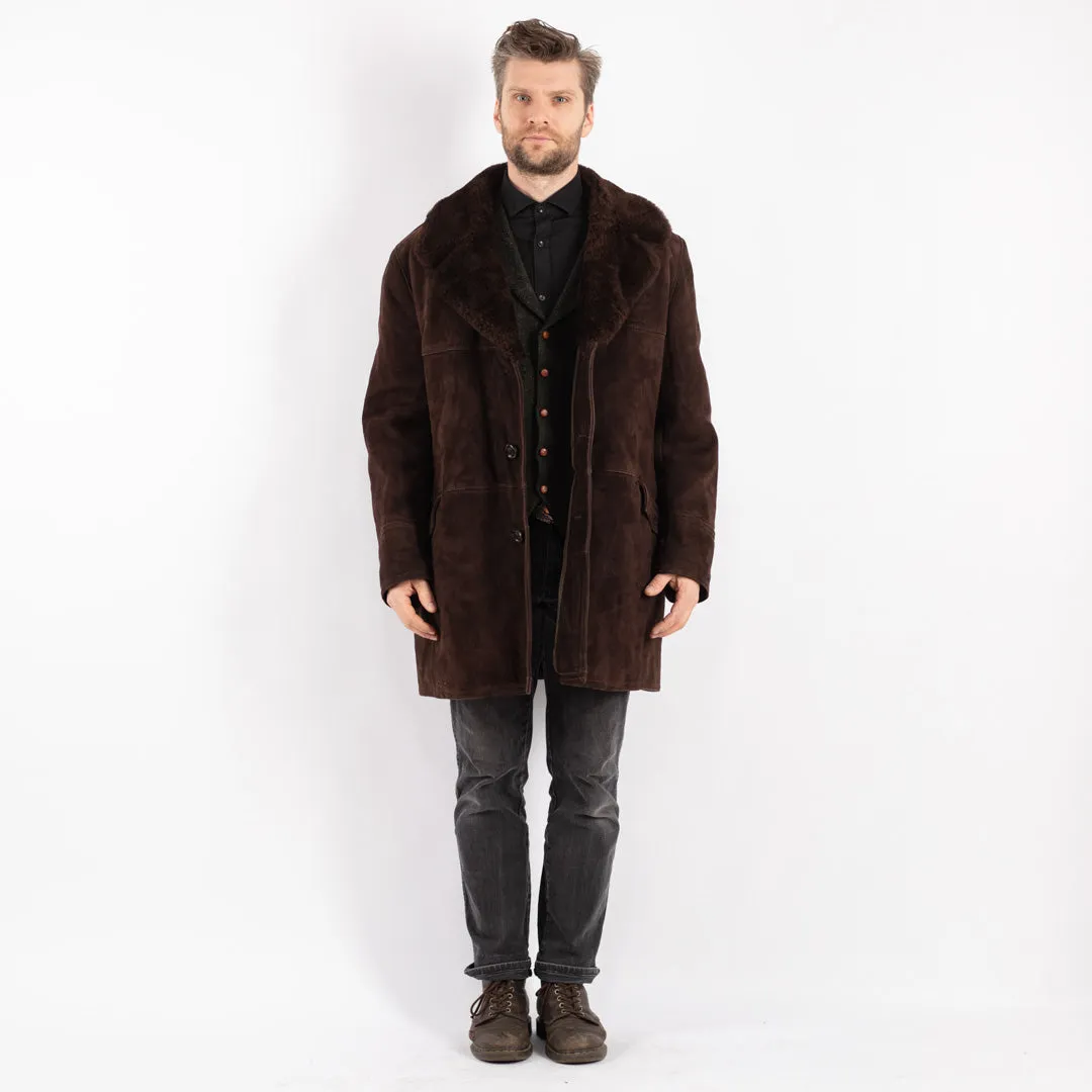 Vintage 70's Men Sheepskin Shearling Coat in Brown