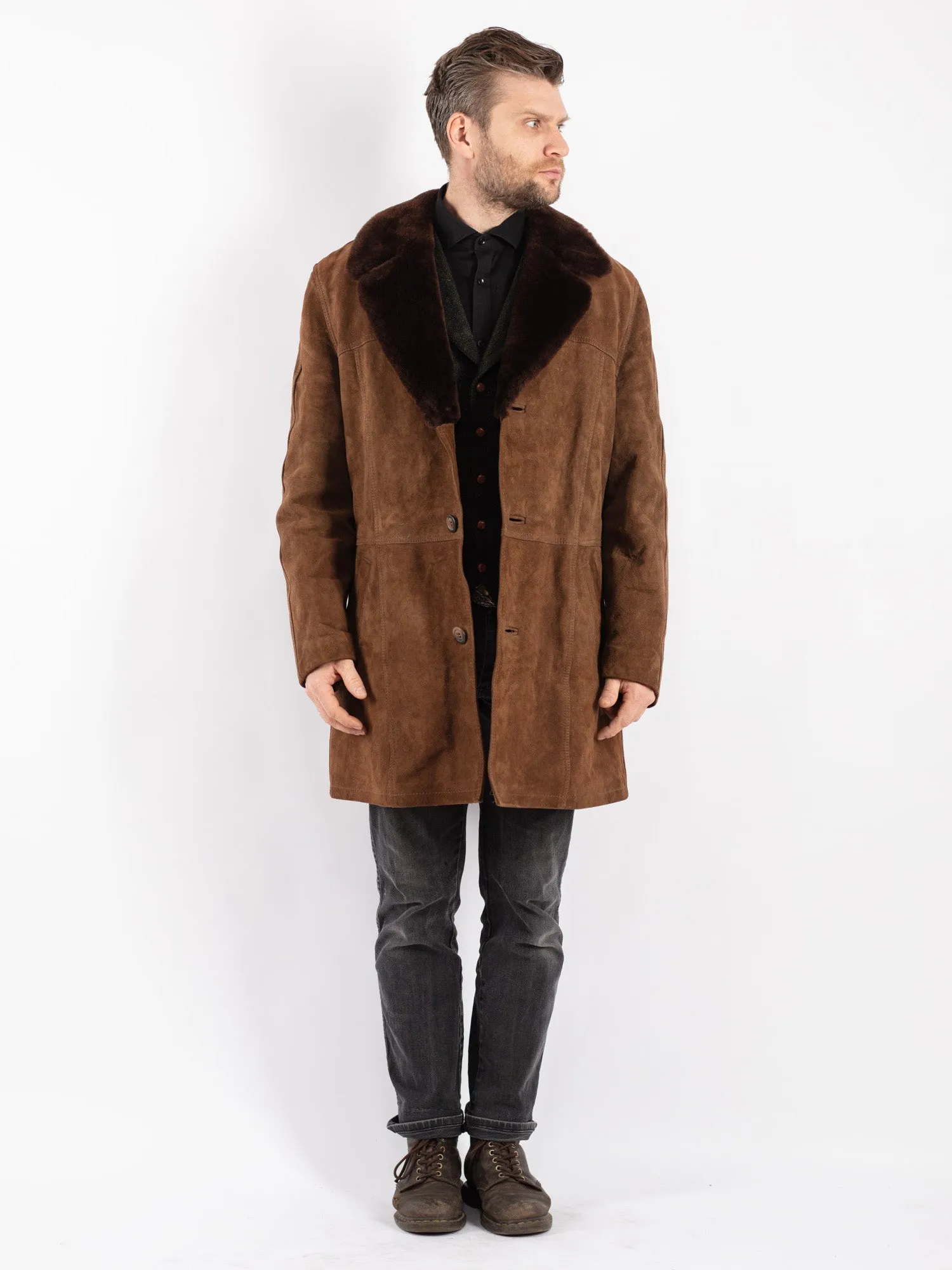 Vintage 70's Men Suede Sherpa Coat in Brown