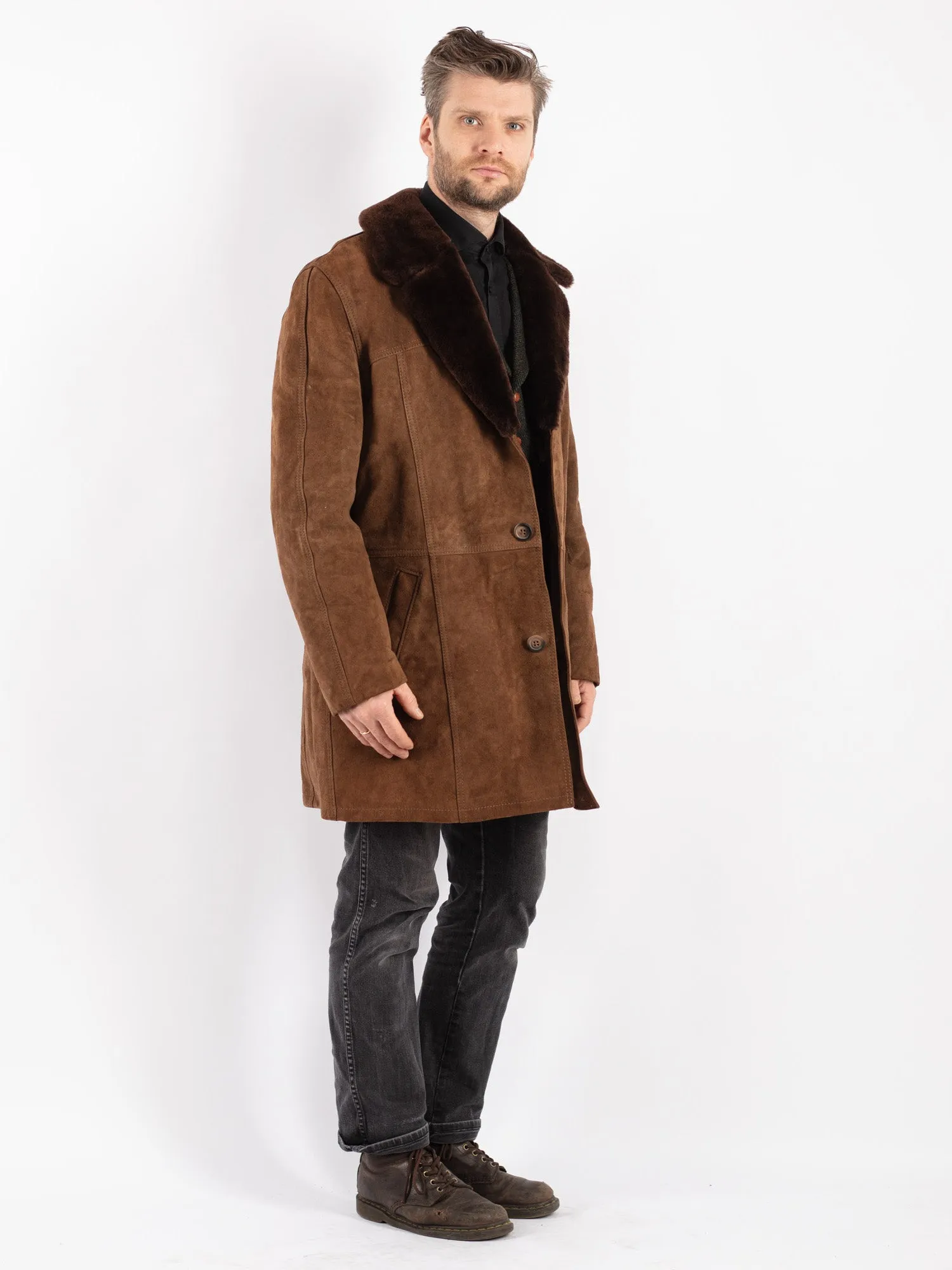 Vintage 70's Men Suede Sherpa Coat in Brown