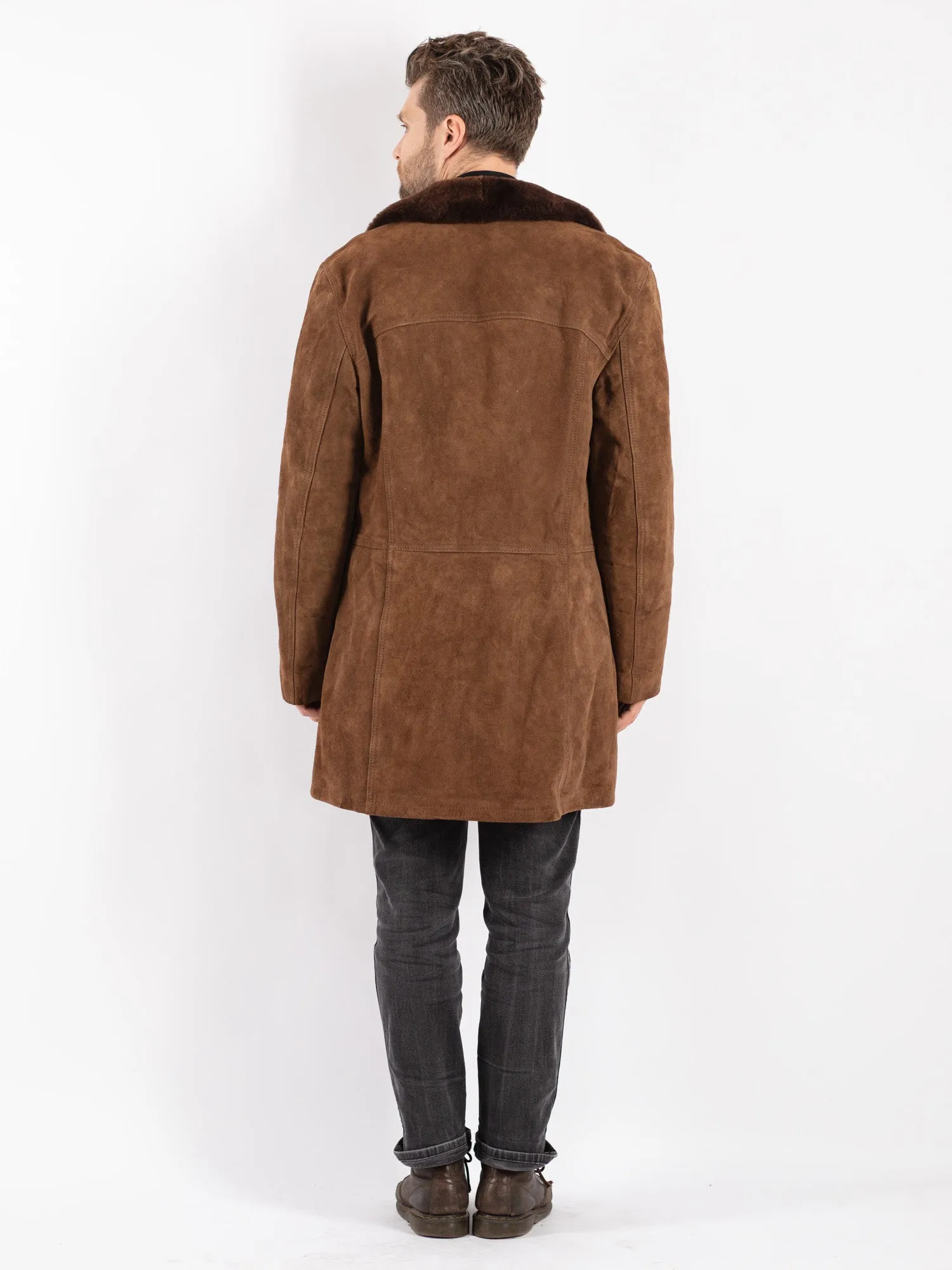 Vintage 70's Men Suede Sherpa Coat in Brown