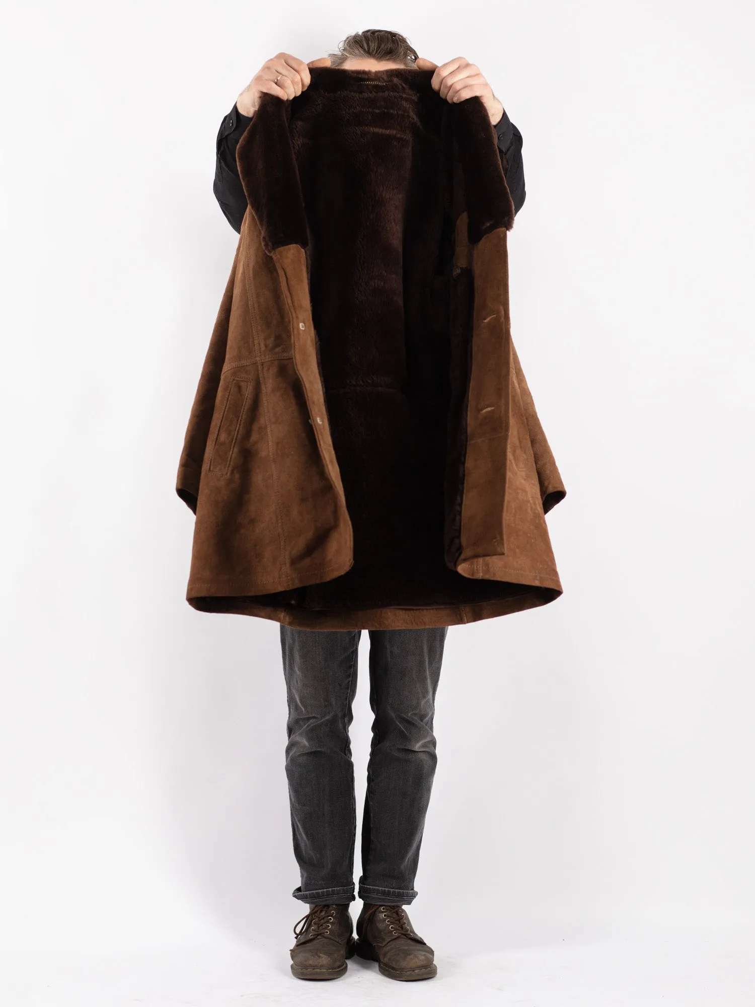 Vintage 70's Men Suede Sherpa Coat in Brown