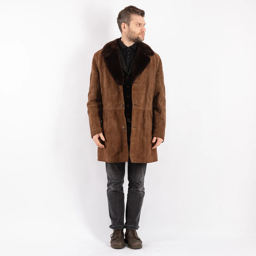 Vintage 70's Men Suede Sherpa Coat in Brown