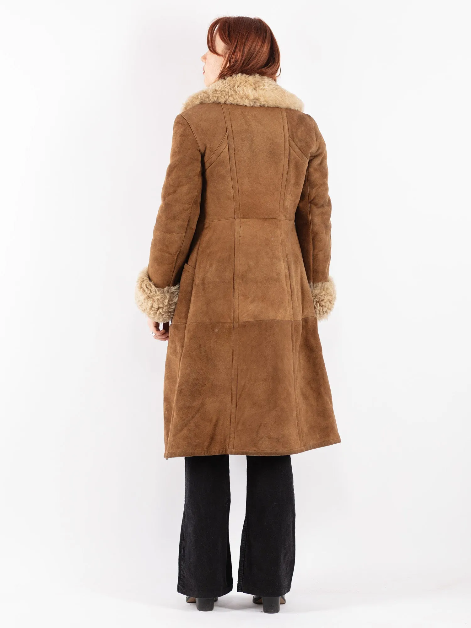 Vintage 70's Women Sheepskin Shearling Coat in Brown