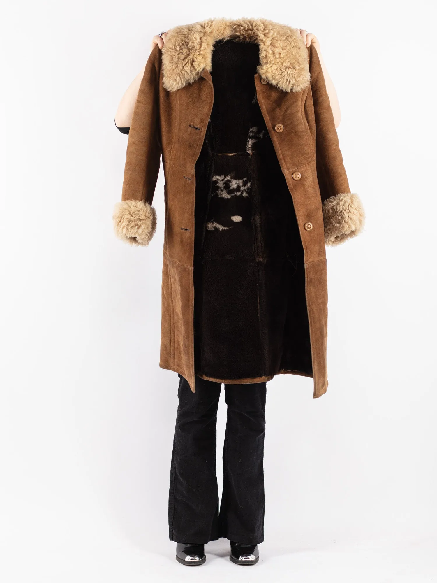 Vintage 70's Women Sheepskin Shearling Coat in Brown