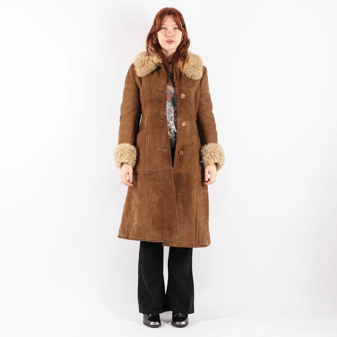 Vintage 70's Women Sheepskin Shearling Coat in Brown