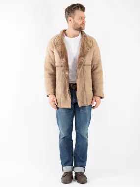 Vintage 80's Men Sheepskin Coat in Beige