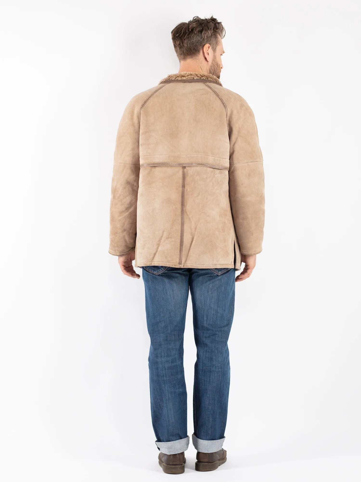 Vintage 80's Men Sheepskin Coat in Beige