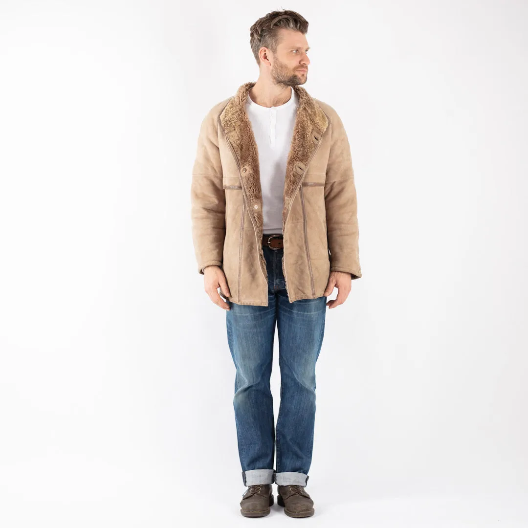 Vintage 80's Men Sheepskin Coat in Beige