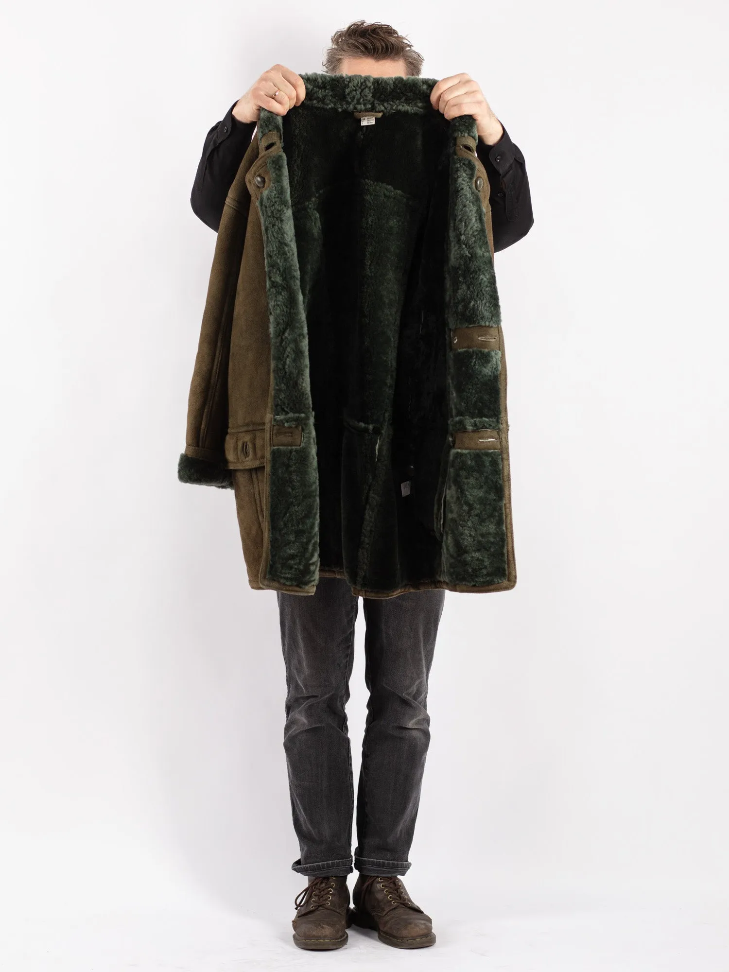 Vintage 80's Men Sheepskin Coat in Green