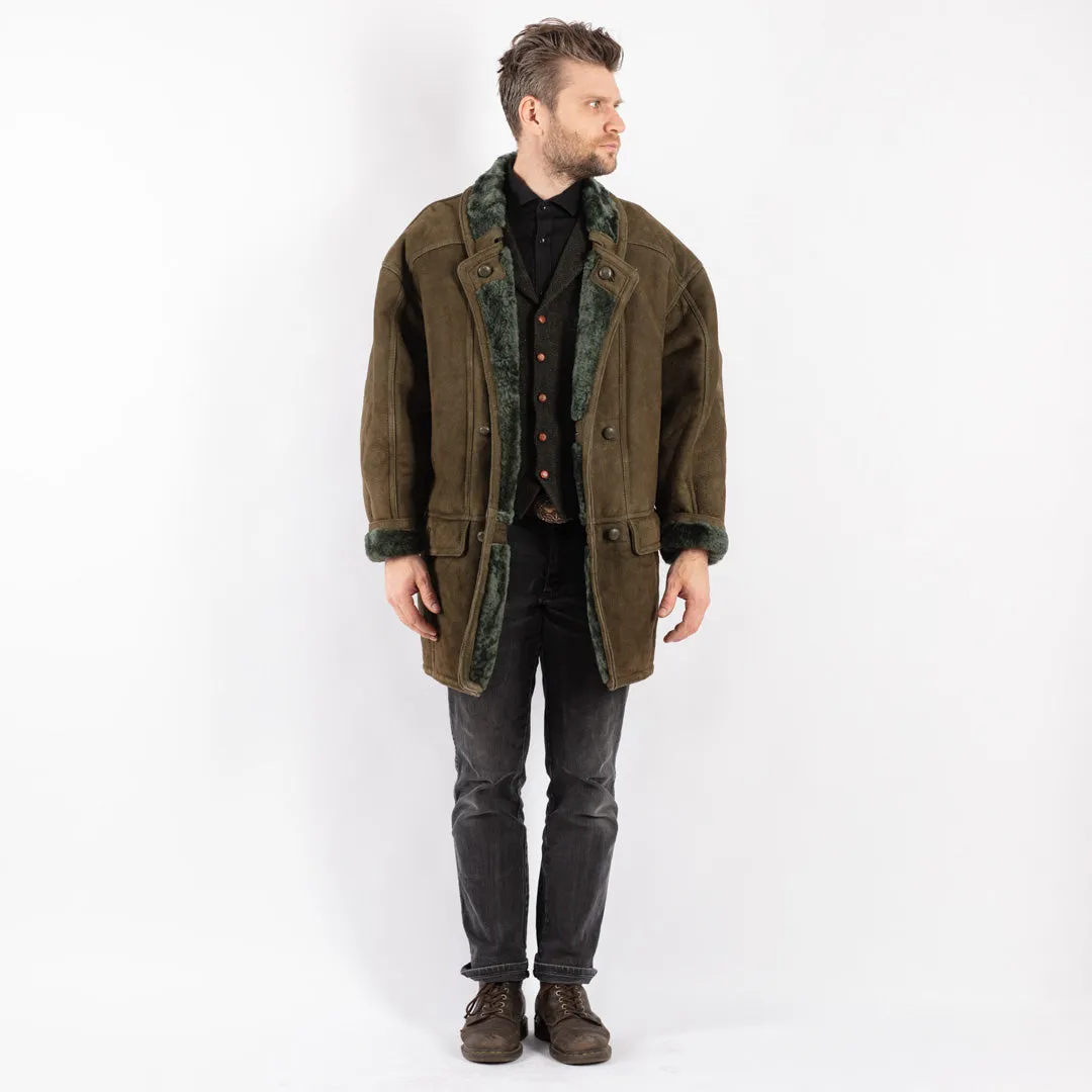 Vintage 80's Men Sheepskin Coat in Green