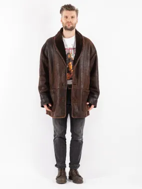 Vintage 80's Men Sheepskin Shearling Coat in Brown