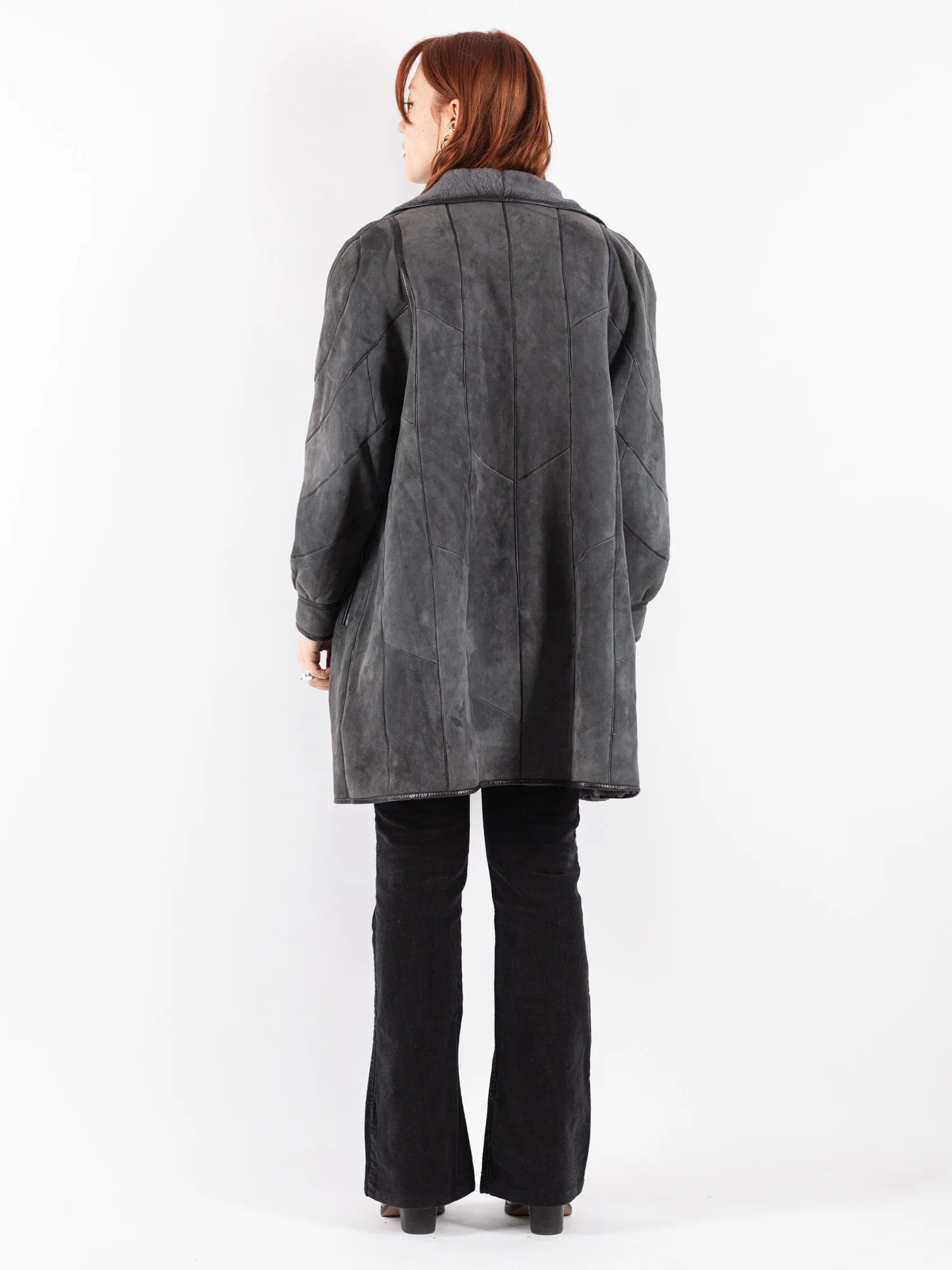 Vintage 80's Women Sheepskin Coat in Gray