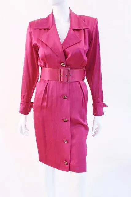 Vintage 80's YVES SAINT LAURENT Pink Satin Dress