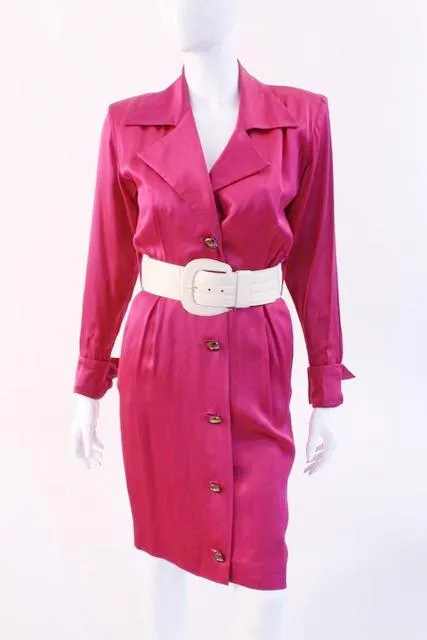 Vintage 80's YVES SAINT LAURENT Pink Satin Dress